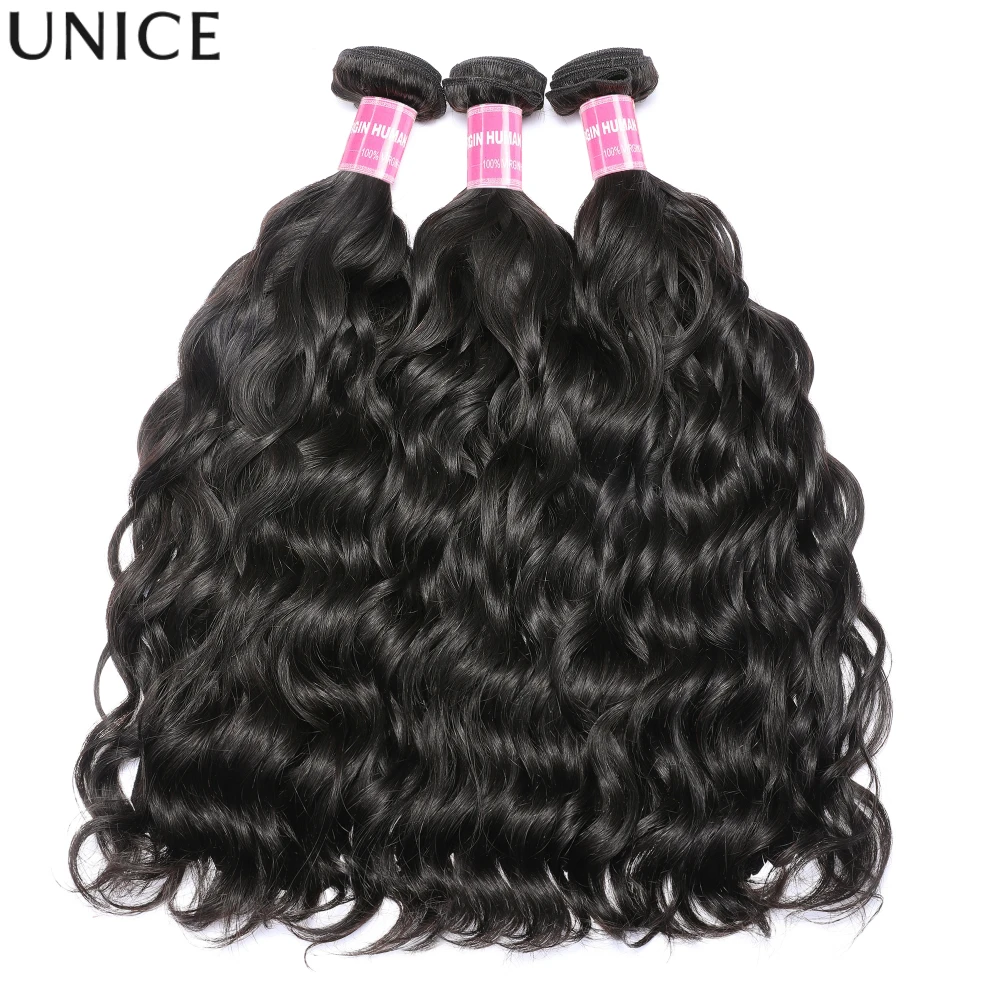 UNice Natural Wave Human Hair Bundles Natural Black 100% Human Hair Bundles 100Grams Bundle Virgin Hair Extension 1/3 Pcs