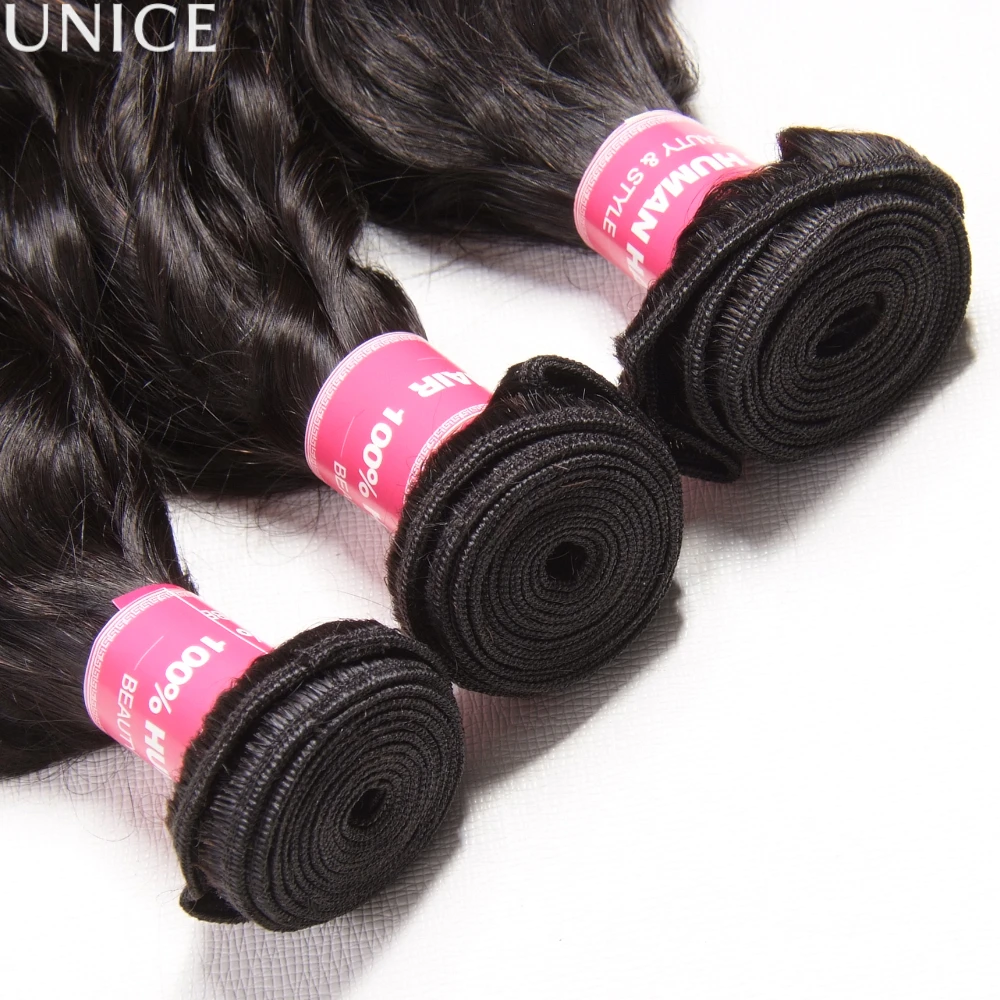 UNice Natural Wave Human Hair Bundles Natural Black 100% Human Hair Bundles 100Grams Bundle Virgin Hair Extension 1/3 Pcs