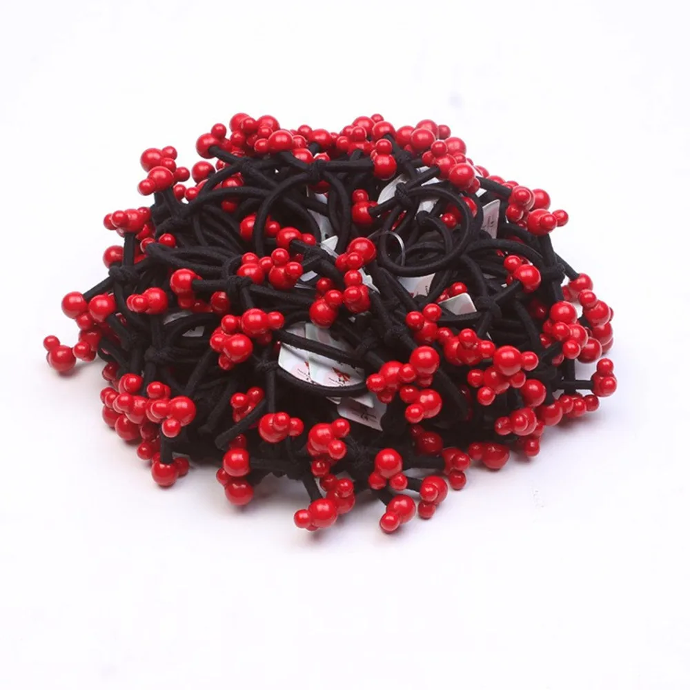 5Pcs/Set Elastic Hair Bands Hair Ties Red beads For Girls kids Ponytail Holder Lovely heart Mickey Hair Rope Hair Accessories