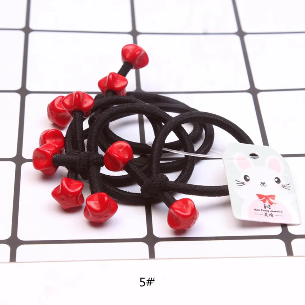 5Pcs/Set Elastic Hair Bands Hair Ties Red beads For Girls kids Ponytail Holder Lovely heart Mickey Hair Rope Hair Accessories