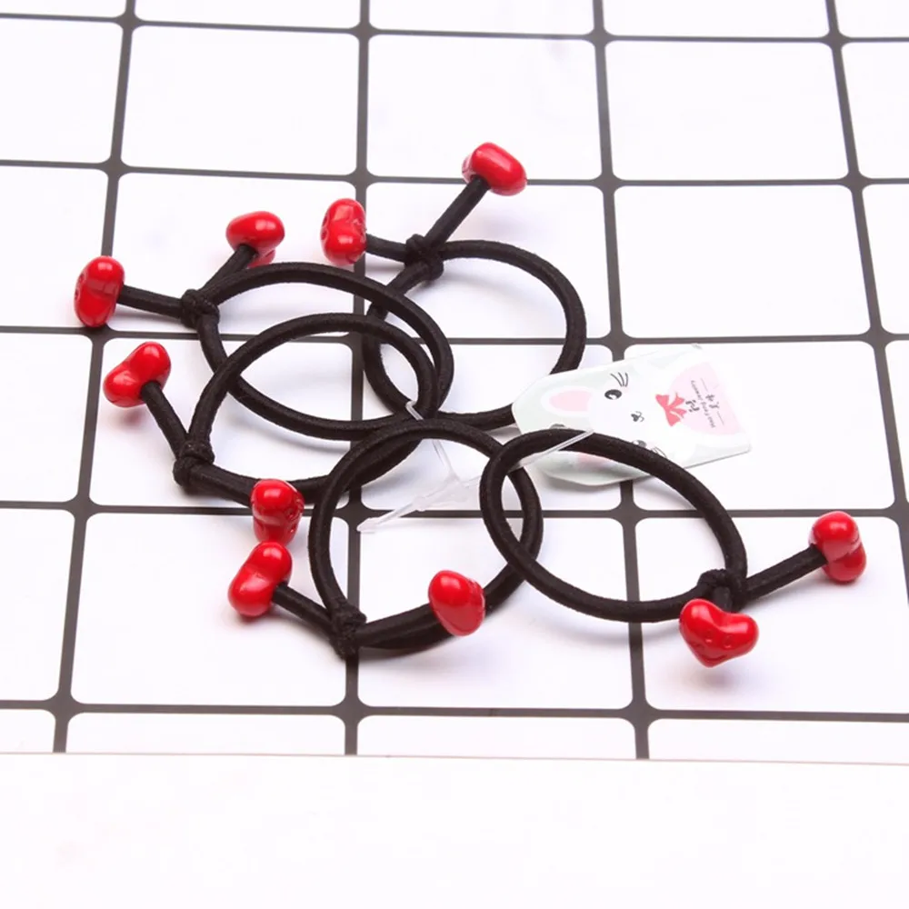 5Pcs/Set Elastic Hair Bands Hair Ties Red beads For Girls kids Ponytail Holder Lovely heart Mickey Hair Rope Hair Accessories