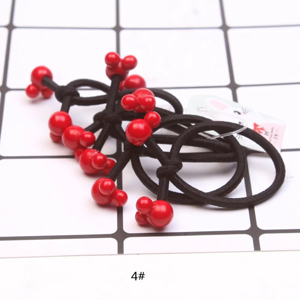 5Pcs/Set Elastic Hair Bands Hair Ties Red beads For Girls kids Ponytail Holder Lovely heart Mickey Hair Rope Hair Accessories
