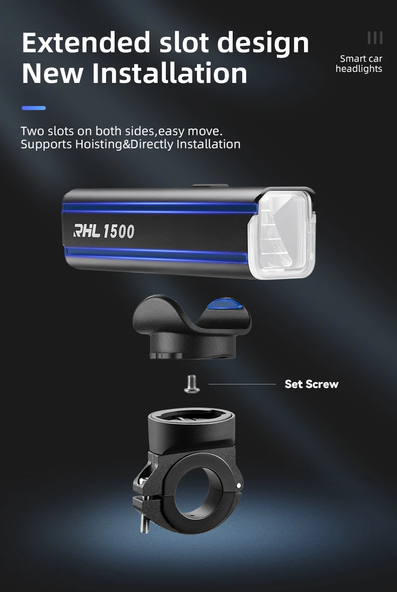 ROCKBROS Bike Light 1500LM5000mAh Type-C Bicycle Light Temperature Control IPX6 Aluminum LED Light Front Lamp Cycling Headlight