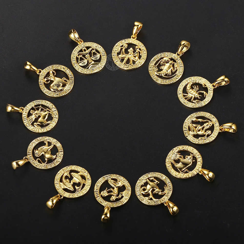 Men's Women's 12 Horoscope Zodiac Sign Gold Color Pendant Necklace Aries Leo Wholesale 12 Constellations Jewelry GPM24