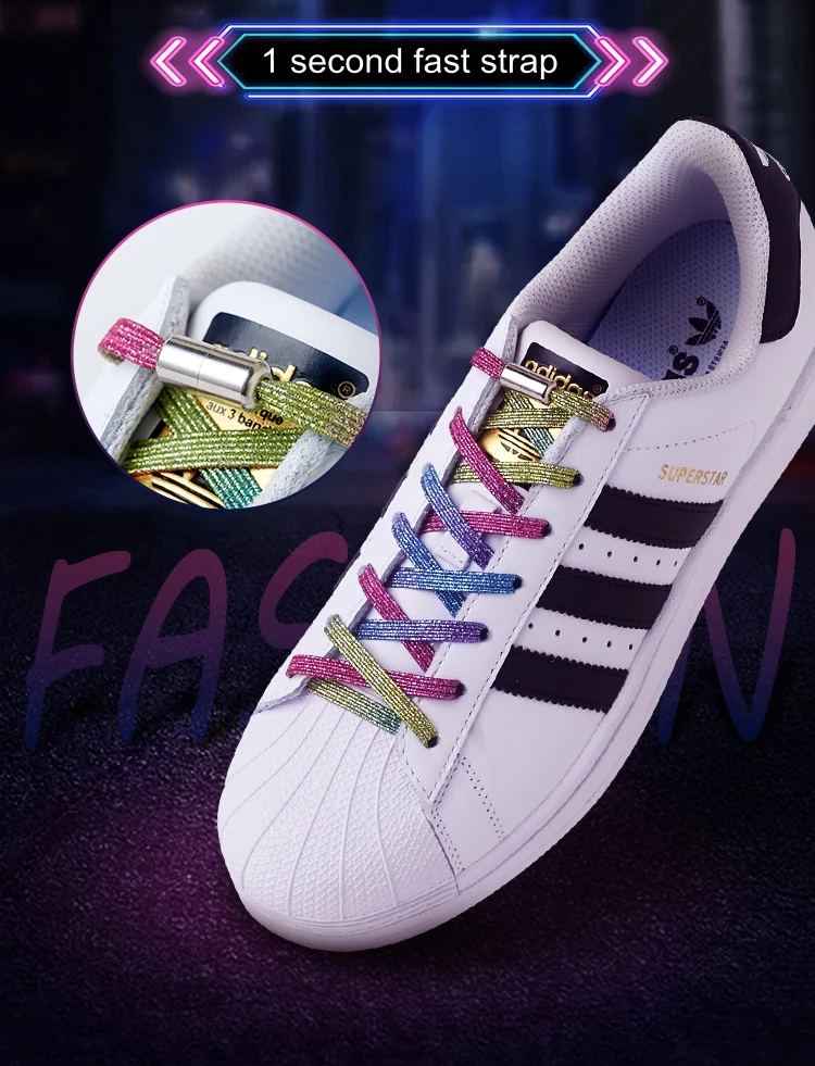 Elastic No Tie Shoelaces Colorful Flat Shoe laces Sneakers shoelace Metal Lock Lazy Laces for Kids Adult One size fits all shoes