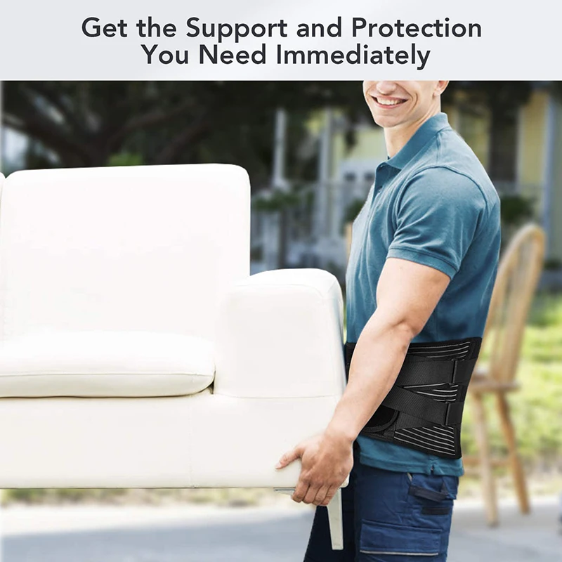 Back Lumbar Support Belt Men Spine Decompression Waist Trainer Adjustable Back Brace for Lower Back Pain Relief with 6 Stays
