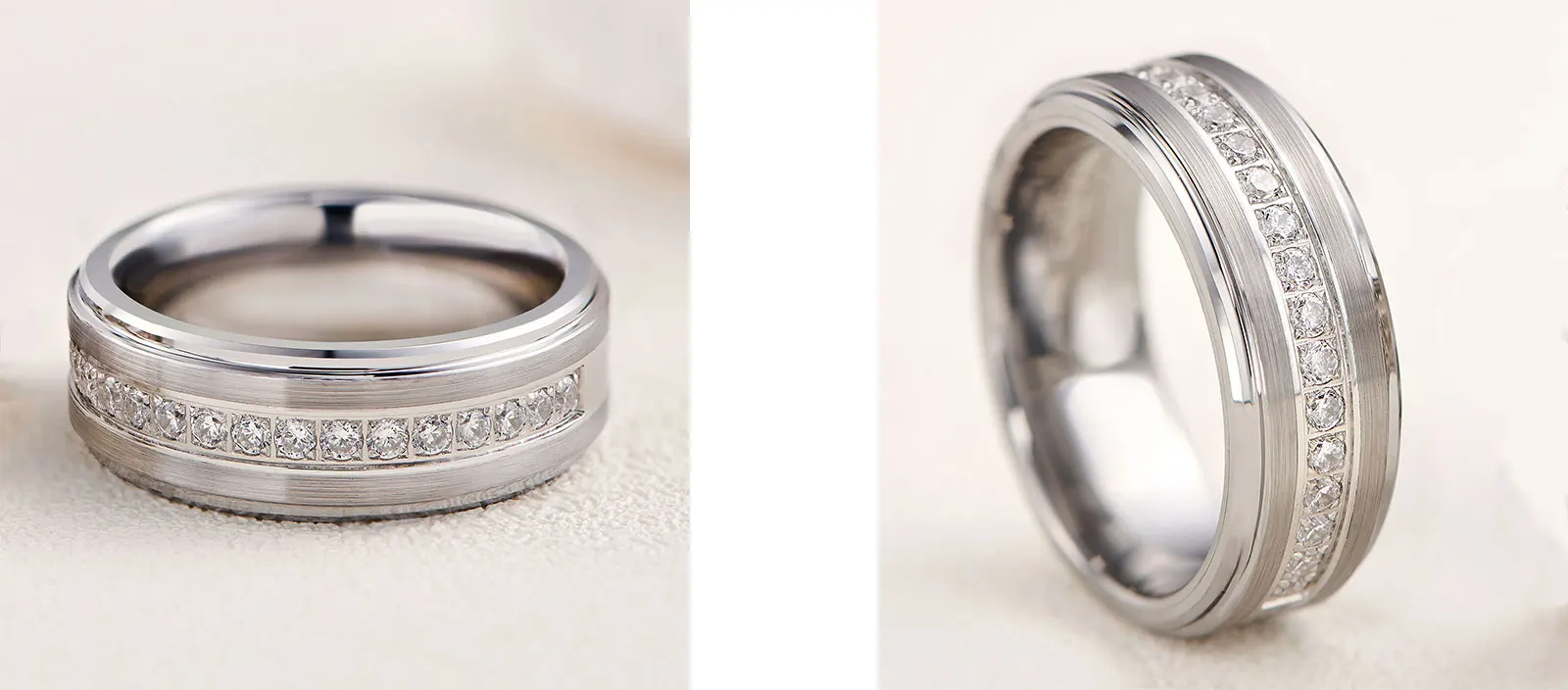 Newshe Men's Wedding Band Brushed Finished Tungsten Carbide Promise Rings for Men Charm Half Eternity Round Zircon Jewelry