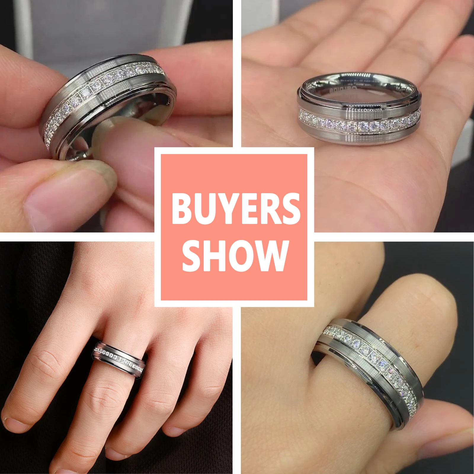 Newshe Men's Wedding Band Brushed Finished Tungsten Carbide Promise Rings for Men Charm Half Eternity Round Zircon Jewelry