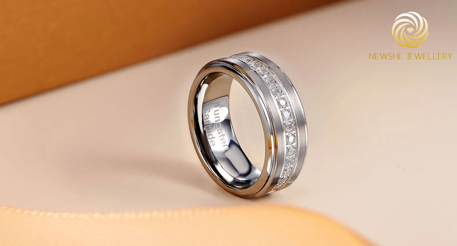 Newshe Men's Wedding Band Brushed Finished Tungsten Carbide Promise Rings for Men Charm Half Eternity Round Zircon Jewelry