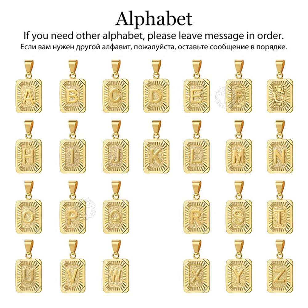 2020 Fashion 26 Letters Square Charm Necklaces Choker Figaro Link Chain Gold Color Length Adjustable Fashion Jewelry Gift GPM05H