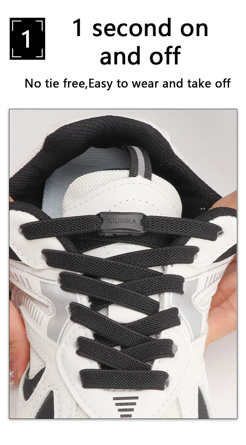 1Pair Elastic Laces Sneakers Tennis No Tie Shoelaces Adults Kids 8MM Wide Flats Rubber Shoelace Without Ties Shoes Accesories