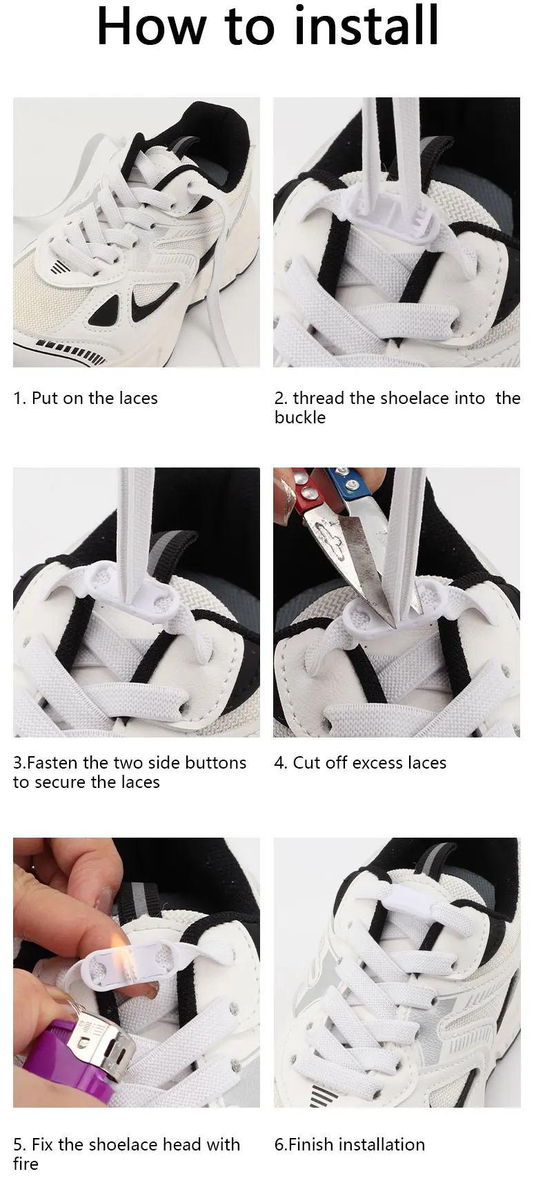 1Pair Elastic Laces Sneakers Tennis No Tie Shoelaces Adults Kids 8MM Wide Flats Rubber Shoelace Without Ties Shoes Accesories
