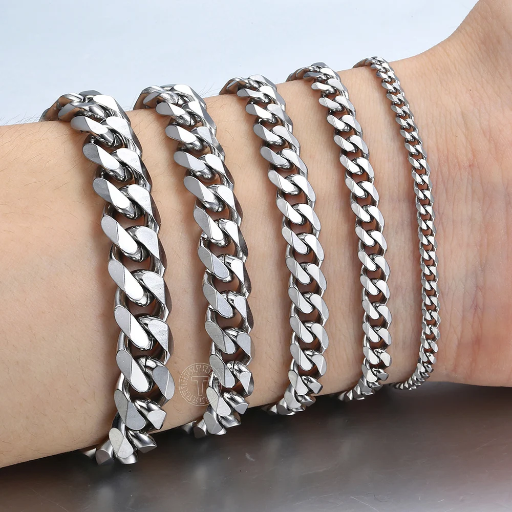 3-11mm Men's Bracelets Stainless Steel Curb Cuban Link Chain Black Gold Color Silver Color Bracelet For Women Jewelry KBM03