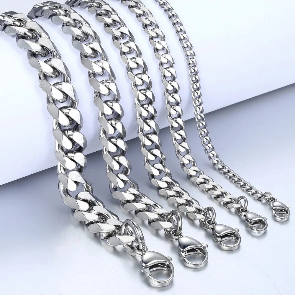 3-11mm Men's Bracelets Stainless Steel Curb Cuban Link Chain Black Gold Color Silver Color Bracelet For Women Jewelry KBM03