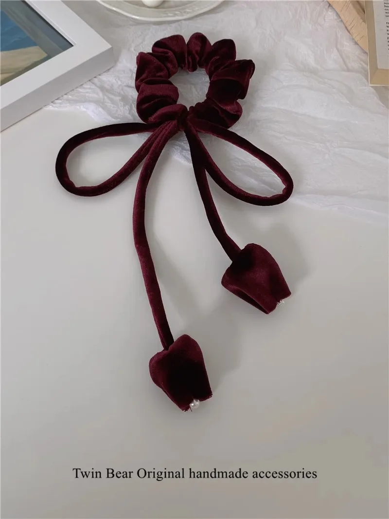 Fashion Tulip Design Sensation Retro Suede Gold Velvet Ribbon Headrope Hair Loop Leather Band Headrope Hair Accessories