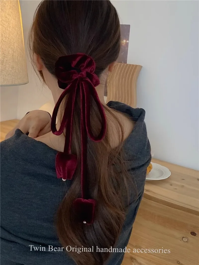 Fashion Tulip Design Sensation Retro Suede Gold Velvet Ribbon Headrope Hair Loop Leather Band Headrope Hair Accessories