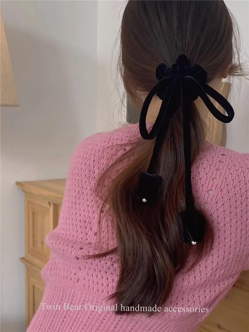 Fashion Tulip Design Sensation Retro Suede Gold Velvet Ribbon Headrope Hair Loop Leather Band Headrope Hair Accessories