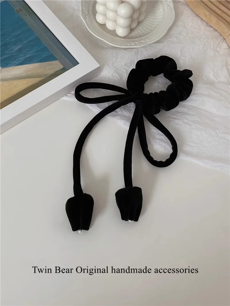 Fashion Tulip Design Sensation Retro Suede Gold Velvet Ribbon Headrope Hair Loop Leather Band Headrope Hair Accessories