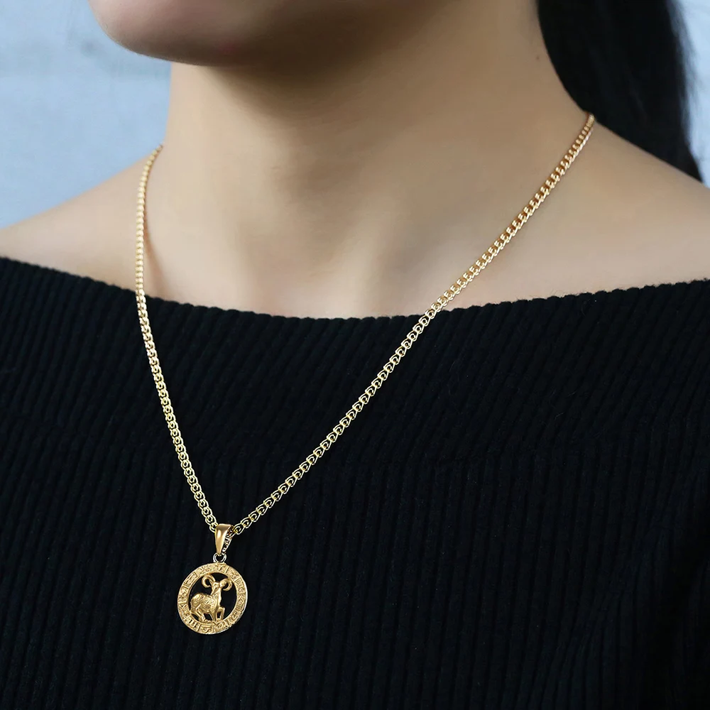 12 Horoscope Zodiac Sign Charm Necklace Gold Color Snake Link Chain 20inch Dropshipping Christmas Gifts GP358