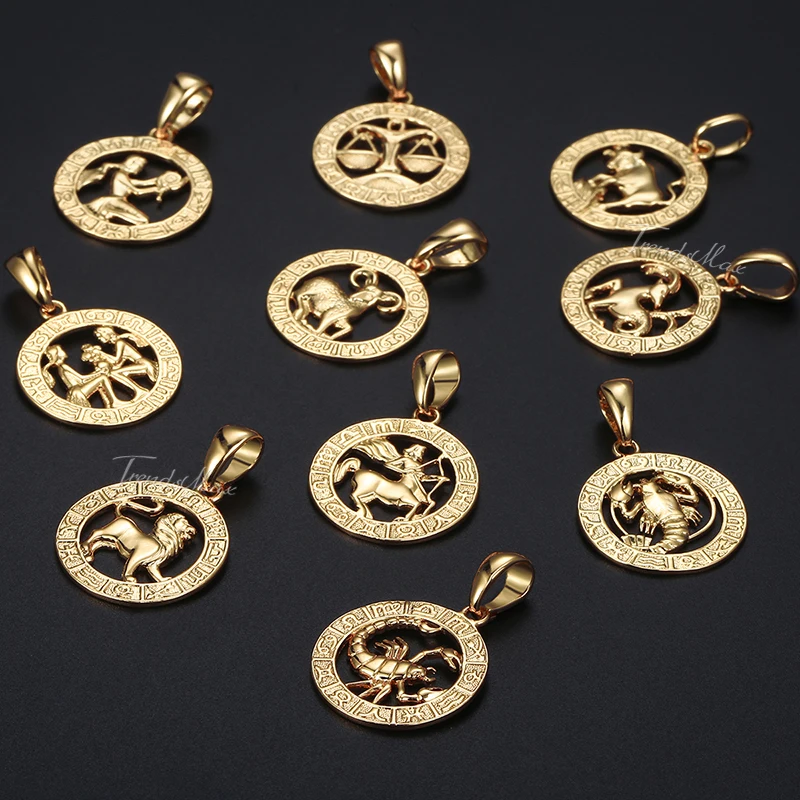 12 Horoscope Zodiac Sign Charm Necklace Gold Color Snake Link Chain 20inch Dropshipping Christmas Gifts GP358