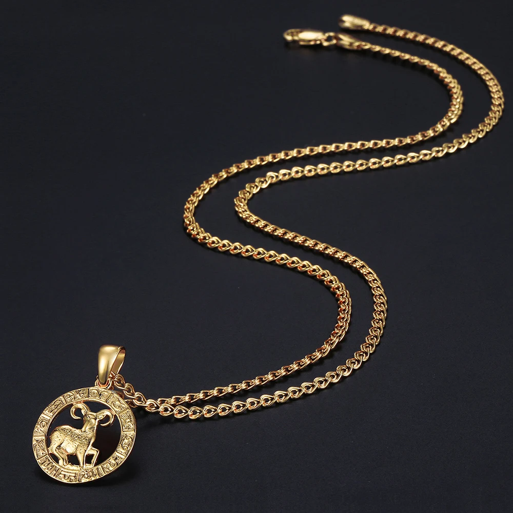 12 Horoscope Zodiac Sign Charm Necklace Gold Color Snake Link Chain 20inch Dropshipping Christmas Gifts GP358