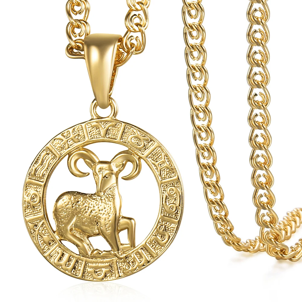 12 Horoscope Zodiac Sign Charm Necklace Gold Color Snake Link Chain 20inch Dropshipping Christmas Gifts GP358