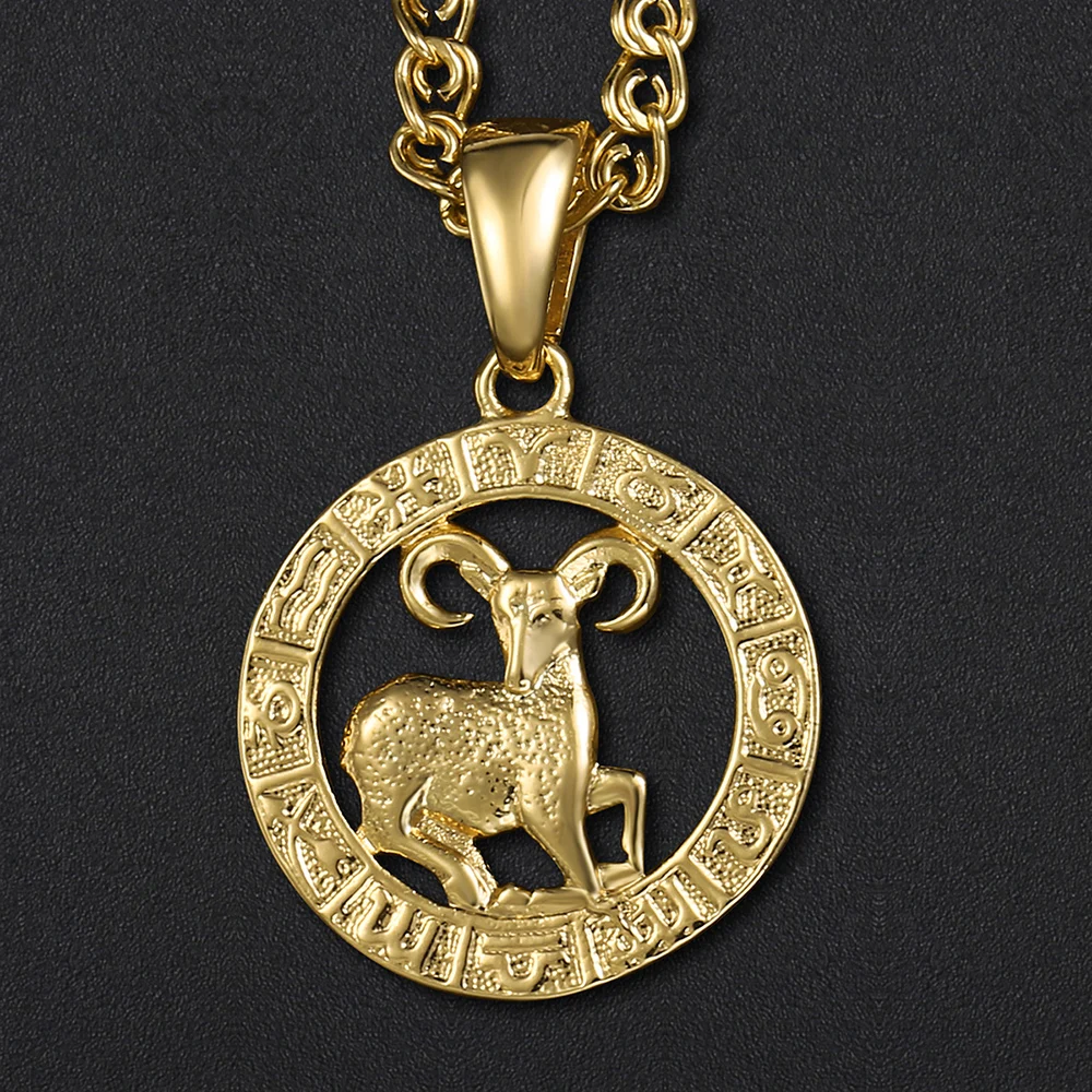12 Horoscope Zodiac Sign Charm Necklace Gold Color Snake Link Chain 20inch Dropshipping Christmas Gifts GP358