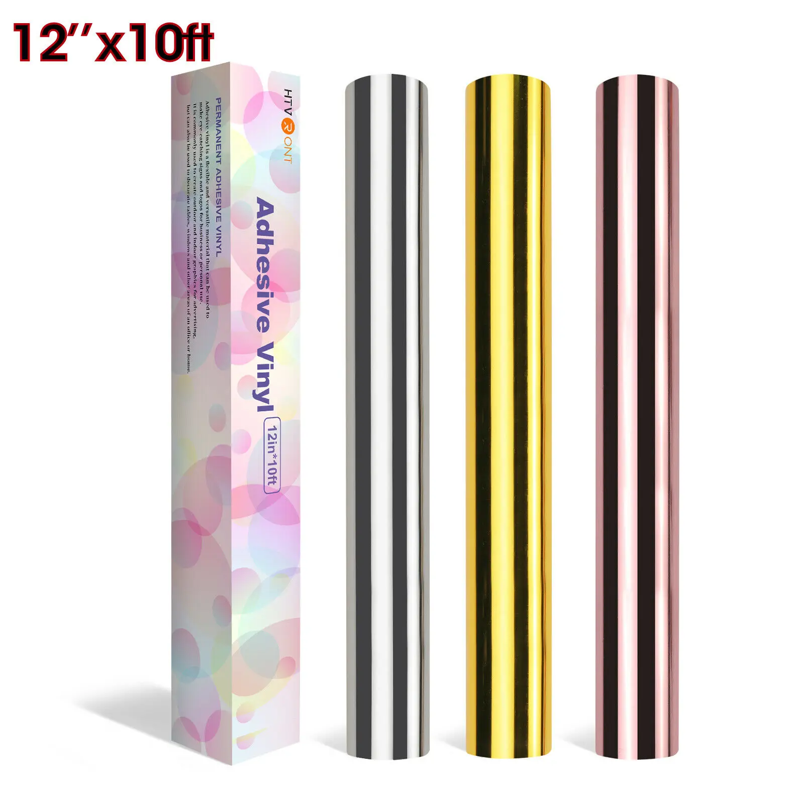 12"X10ft/30x300cm HTVRONT Mirror Metalic Adhesive Vinyl Roll Permanent Sticker Film Vinyls for Cricut Maker Glass Wall Decor