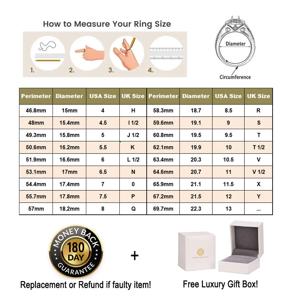 Newshe 2pcs / 3pcs Bridal Rings Set for Women Solid 925 Sterling Silver Engagement Ring Wedding Bands Halo Round Cut 5A Zircons