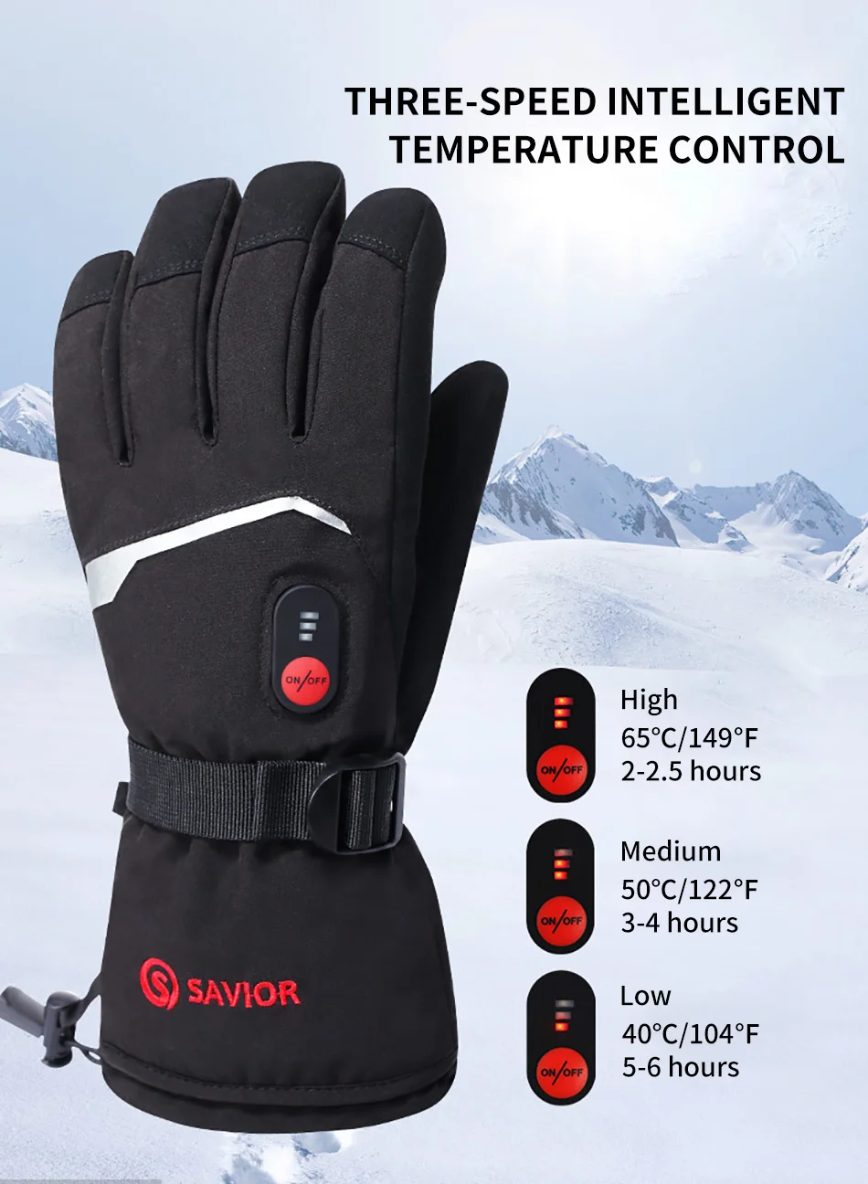 Savior Heat Battery Heated Motorcycle Gloves Goat Skin Leather 3 Shift Temperature Control Waterproof Electric Heated Gloves