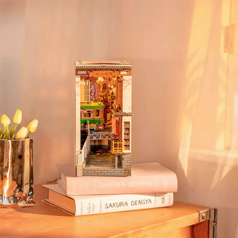 Robotime Rolife Book Nooks Series Stories in Books 4 Kinds DIY Wooden Miniature House Furniture Sakura Densya TGB01 Dropshipping