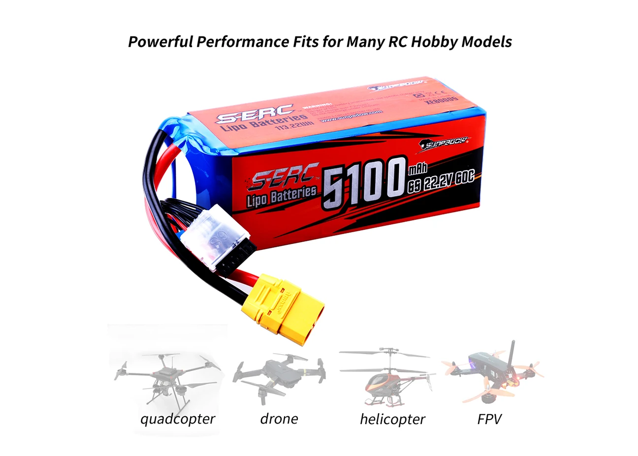 SUNPADOW 6S Lipo Battery 22.2V 5100mAh 7000mAh 60C 120C with XT60 XT90 Plug with RC Airplane Quadcopter Helicopter Drone FPV