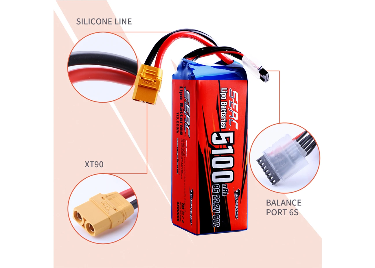 SUNPADOW 6S Lipo Battery 22.2V 5100mAh 7000mAh 60C 120C with XT60 XT90 Plug with RC Airplane Quadcopter Helicopter Drone FPV