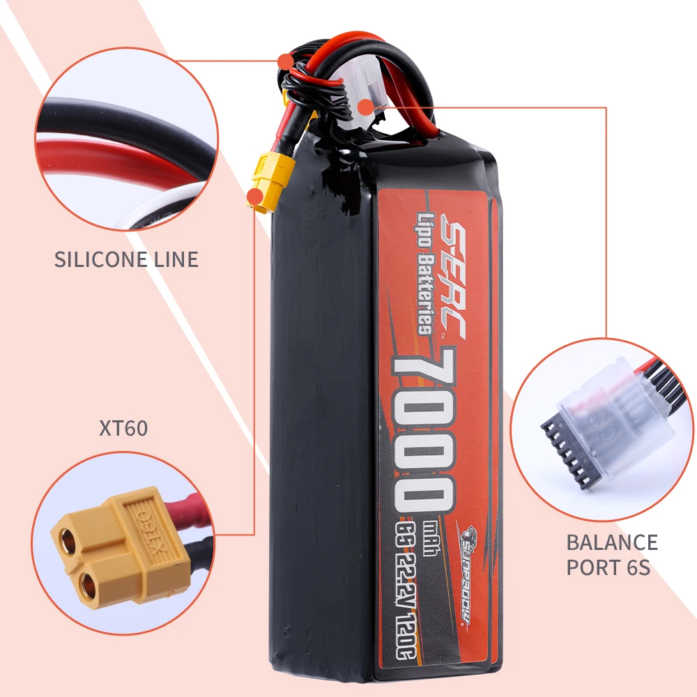 SUNPADOW 6S Lipo Battery 22.2V 5100mAh 7000mAh 60C 120C with XT60 XT90 Plug with RC Airplane Quadcopter Helicopter Drone FPV