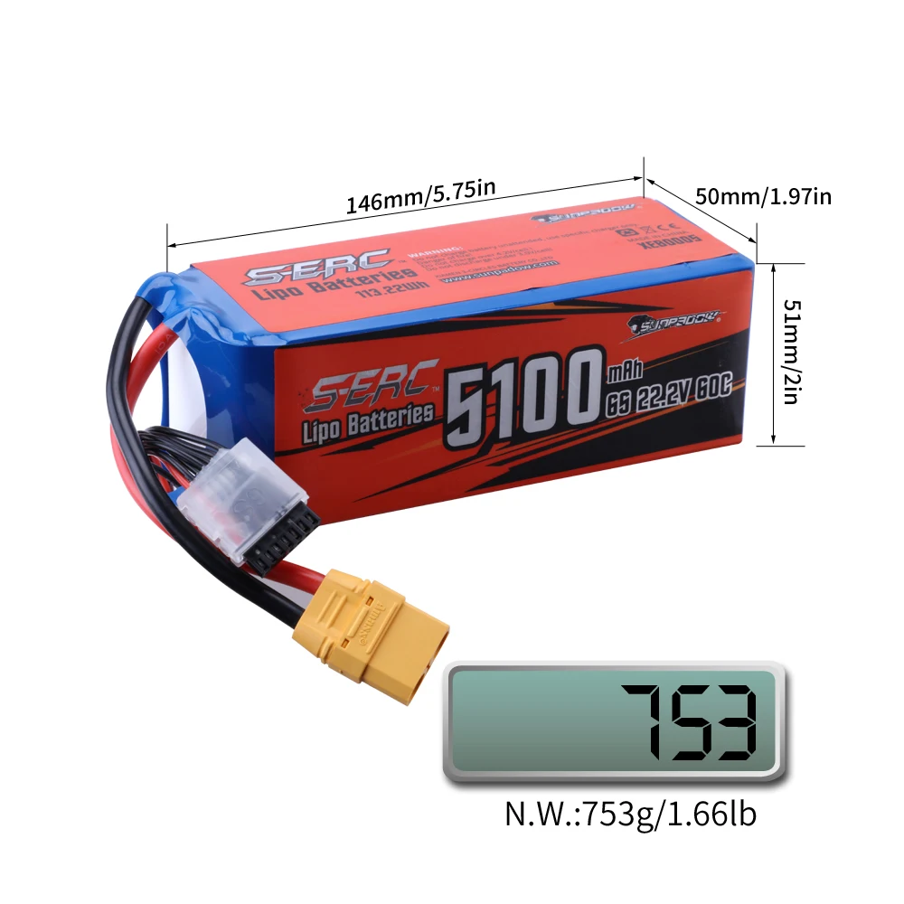 SUNPADOW 6S Lipo Battery 22.2V 5100mAh 7000mAh 60C 120C with XT60 XT90 Plug with RC Airplane Quadcopter Helicopter Drone FPV
