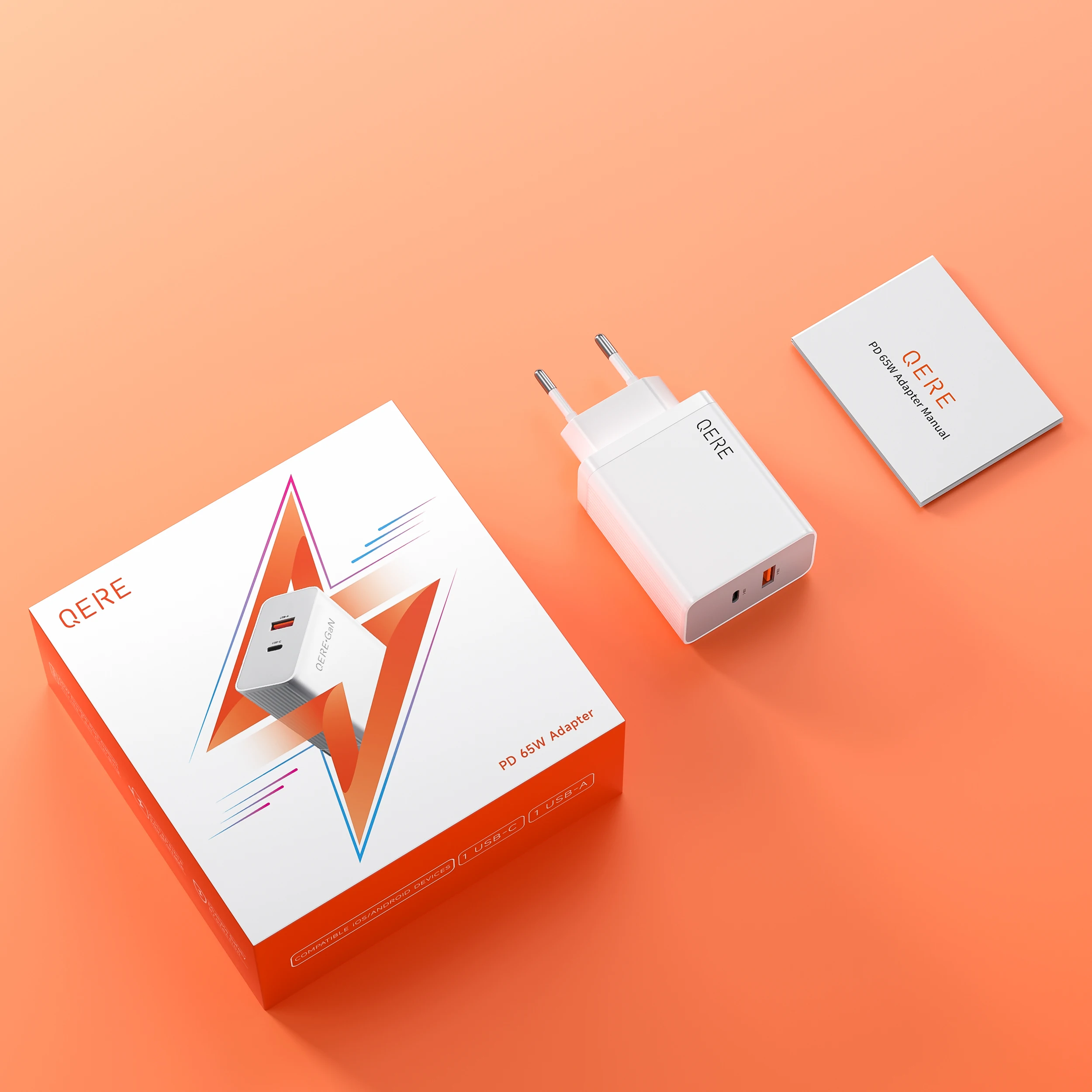 QERE Fast Charger PD 65W GaN Phone Universal Adapters EU Plug Safe Type C USB Intelligent Lightning Fast Charging Mini Portable