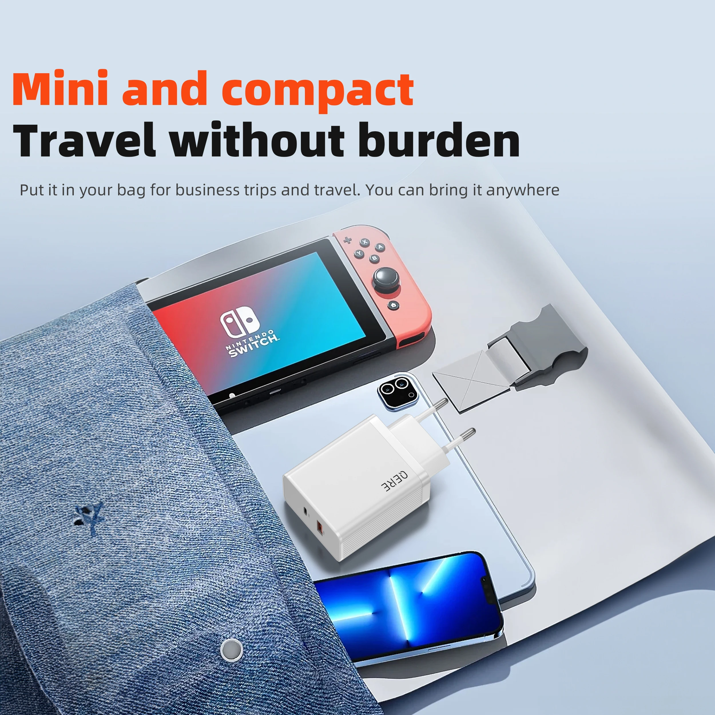 QERE Fast Charger PD 65W GaN Phone Universal Adapters EU Plug Safe Type C USB Intelligent Lightning Fast Charging Mini Portable