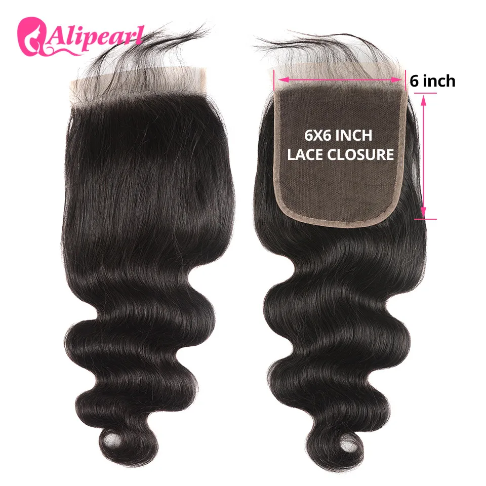 AliPearl Hair Transparent Lace 6x6 Closure Brazilian Body Wave Human Hair Pre Plucked with Body Hair Body Wave 6x6 Lace Closure