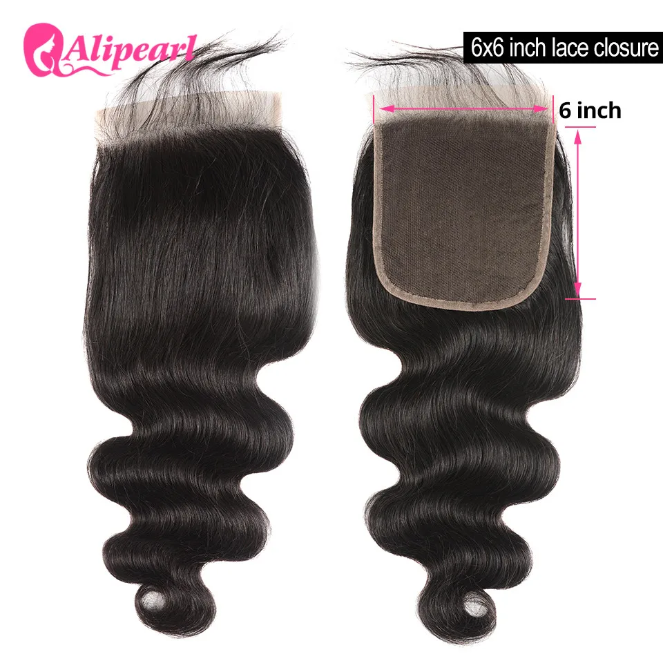 AliPearl Hair Transparent Lace 6x6 Closure Brazilian Body Wave Human Hair Pre Plucked with Body Hair Body Wave 6x6 Lace Closure