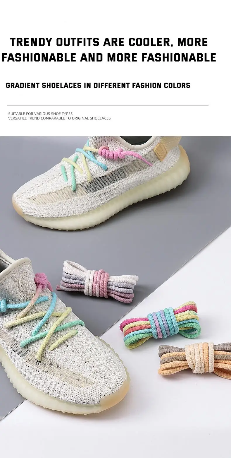 1Pair Colorful Round Shoelaces Rainbow Cotton Shoelace Running Sneakers Laces 80/100/120/140/160CM Shoe laces Shoes Accessories