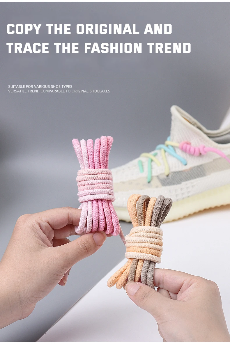 1Pair Colorful Round Shoelaces Rainbow Cotton Shoelace Running Sneakers Laces 80/100/120/140/160CM Shoe laces Shoes Accessories