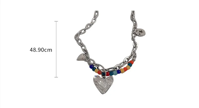 NEW Colorful Hollow out Love Pendant Double layer Chain Pearl Metal Necklace for Women Girls Punk Trendy Jewelry