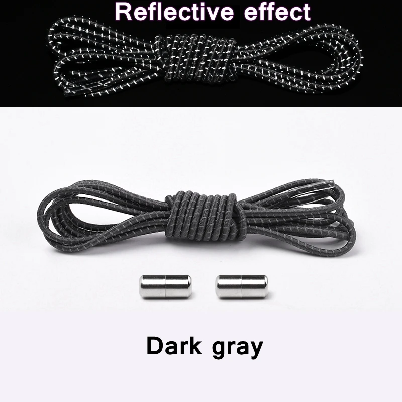 1Pair New Reflective Elastic Shoelaces Metal Tip Shoelace Round No Tie Shoelaces Convenient Quick Lock Laces Unisex Shoe Laces