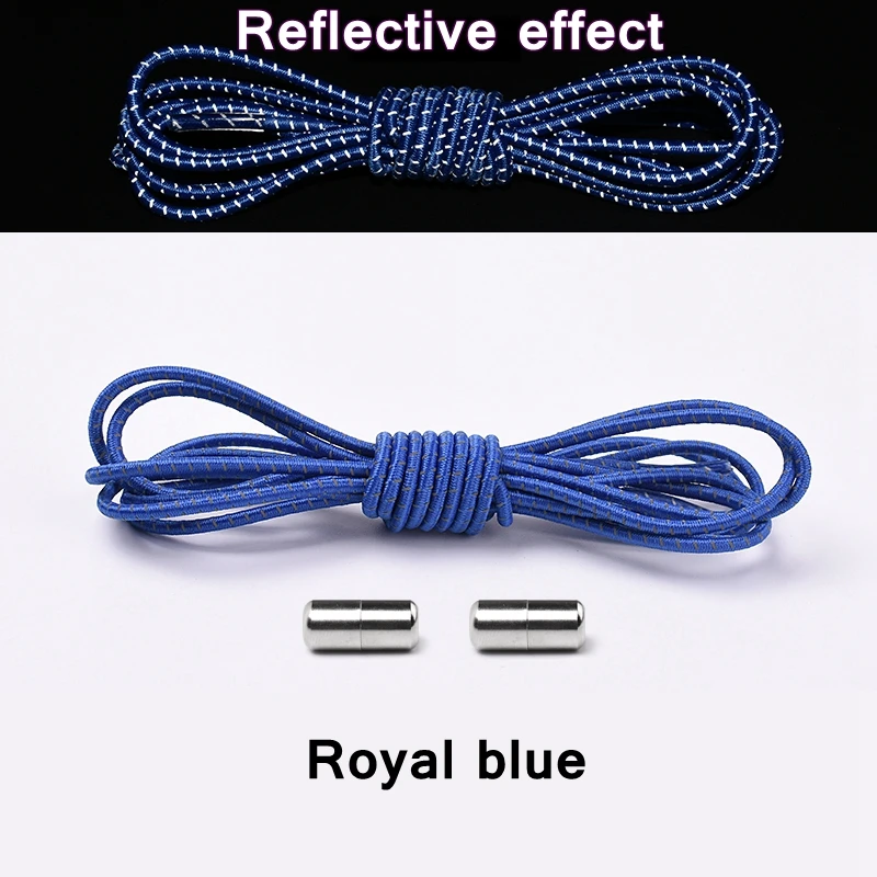 1Pair New Reflective Elastic Shoelaces Metal Tip Shoelace Round No Tie Shoelaces Convenient Quick Lock Laces Unisex Shoe Laces