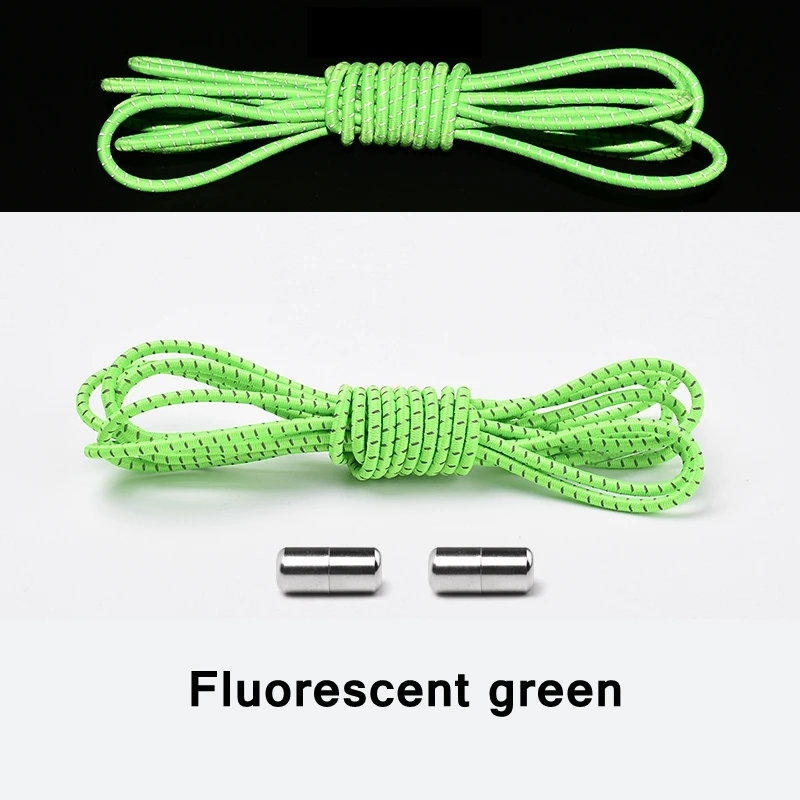 1Pair New Reflective Elastic Shoelaces Metal Tip Shoelace Round No Tie Shoelaces Convenient Quick Lock Laces Unisex Shoe Laces