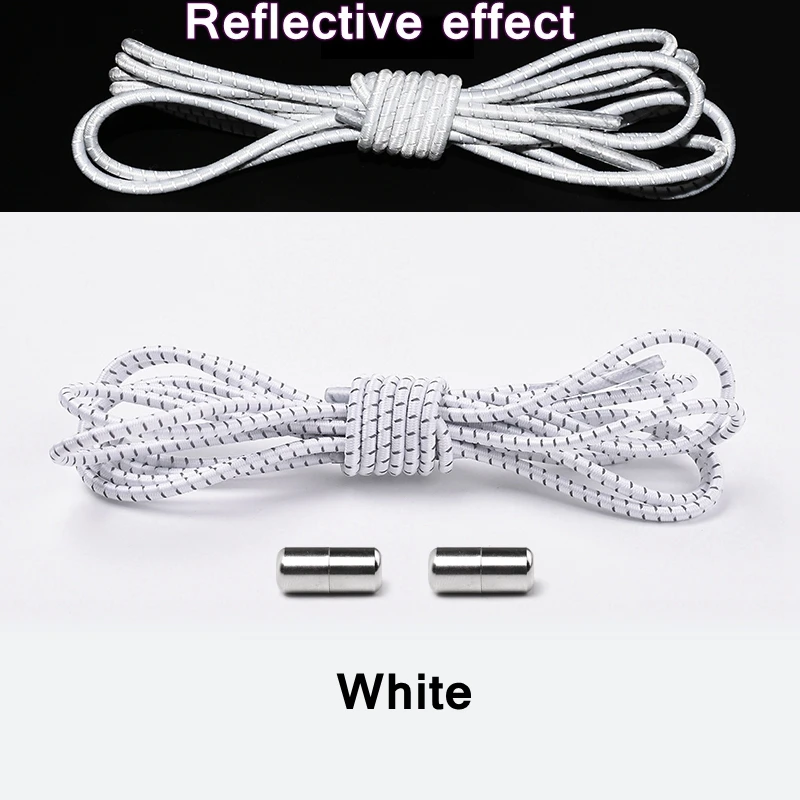 1Pair New Reflective Elastic Shoelaces Metal Tip Shoelace Round No Tie Shoelaces Convenient Quick Lock Laces Unisex Shoe Laces
