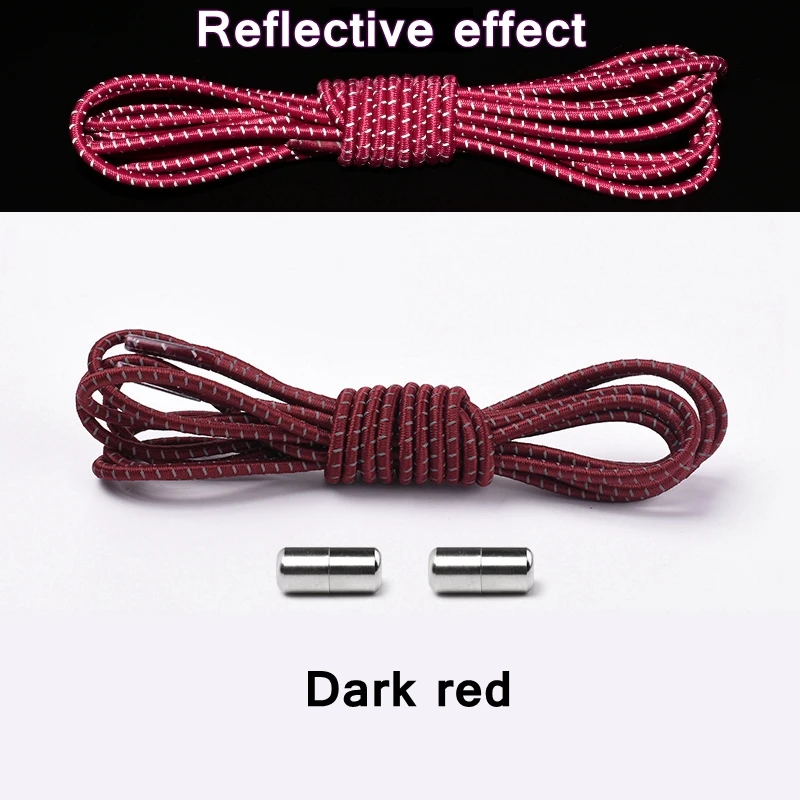 1Pair New Reflective Elastic Shoelaces Metal Tip Shoelace Round No Tie Shoelaces Convenient Quick Lock Laces Unisex Shoe Laces