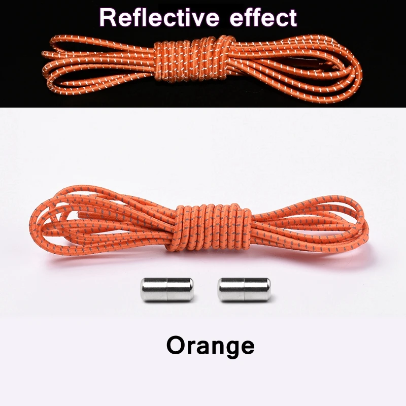1Pair New Reflective Elastic Shoelaces Metal Tip Shoelace Round No Tie Shoelaces Convenient Quick Lock Laces Unisex Shoe Laces