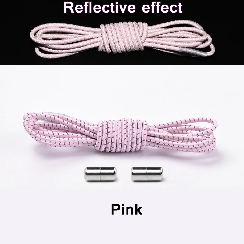 1Pair New Reflective Elastic Shoelaces Metal Tip Shoelace Round No Tie Shoelaces Convenient Quick Lock Laces Unisex Shoe Laces