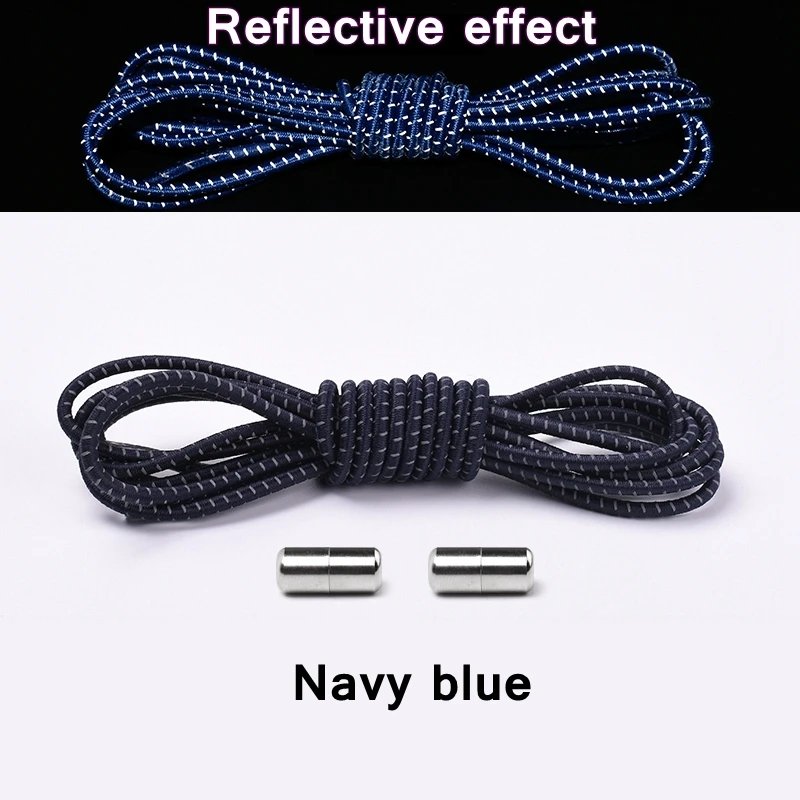 1Pair New Reflective Elastic Shoelaces Metal Tip Shoelace Round No Tie Shoelaces Convenient Quick Lock Laces Unisex Shoe Laces